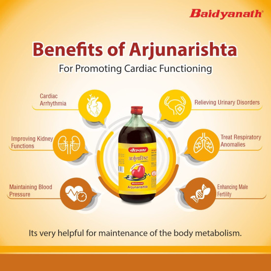 Baidyanath Asli Ayurved Arjunarishta 450Ml (Pack Of 2) - Herbal Tonic For Healthy Heart, Digestion, And Cardiac Function Support