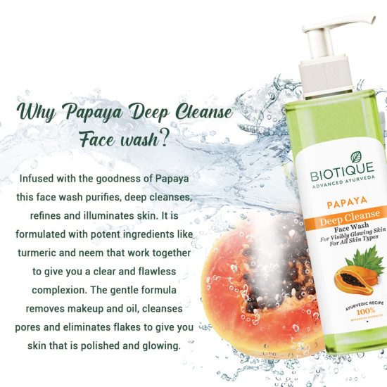 Biotique Papaya Deep Cleanse Face Wash - Gentle Exfoliation for Glowing Skin