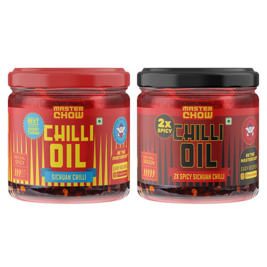 MasterChow Combo of Mild Chilli Oil Sauce & Double Trouble 2X Spicy Sichuan Chilly Oil Sauce - Authentic Sichuan Flavors