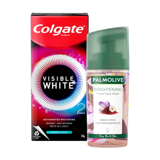 Colgate Visible White O2 & Palmolive Brightening Foam Facewash - Whiter Teeth & Radiant Skin