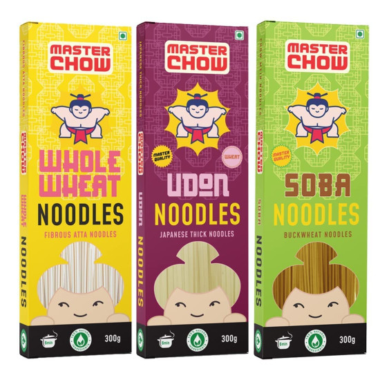 MasterChow Assorted Healthy Noodle Pack - Whole Wheat, Soba, Udon Noodles, Not Fried
