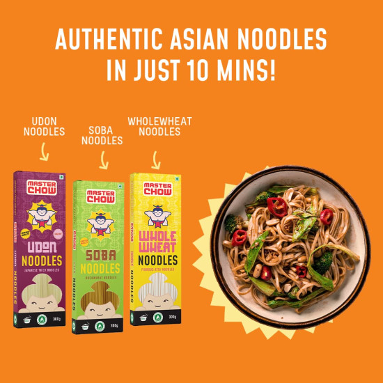 MasterChow Assorted Healthy Noodle Pack - Whole Wheat, Soba, Udon Noodles, Not Fried