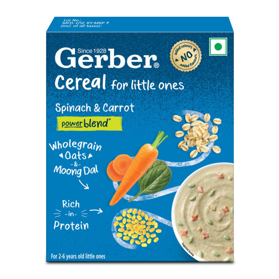 GERBER Cereals - Spinach & Carrot | Instant Cereal with Iron & Omega-3