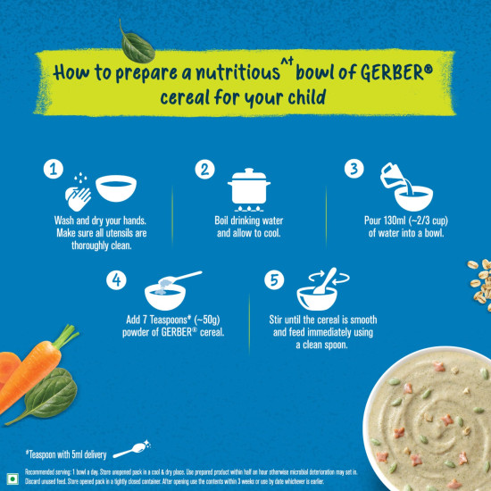 GERBER Cereals - Spinach & Carrot | Instant Cereal with Iron & Omega-3