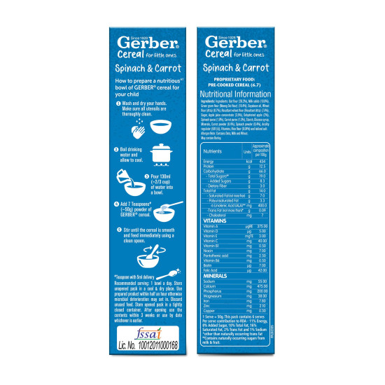 GERBER Cereals - Spinach & Carrot | Instant Cereal with Iron & Omega-3