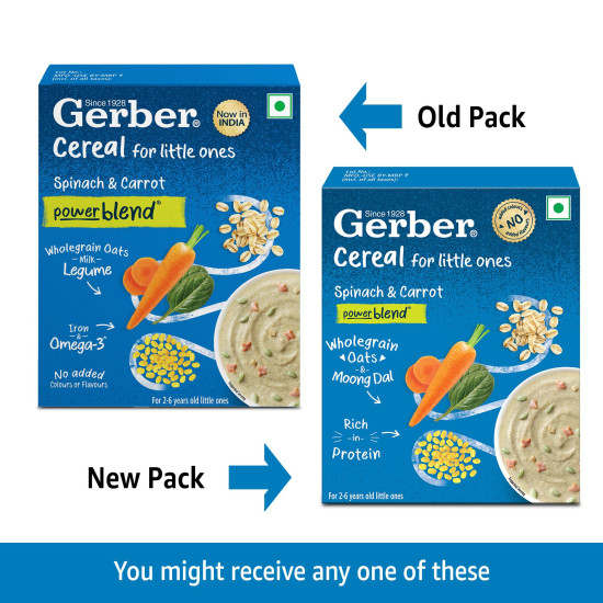 GERBER Cereals - Spinach & Carrot | Instant Cereal with Iron & Omega-3