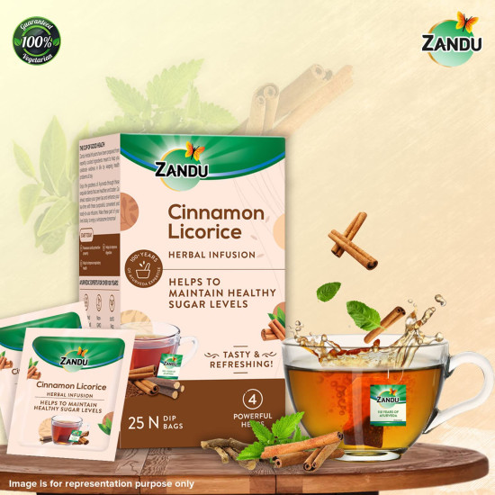 Zandu Cinnamon Licorice Herbal Infusion - Supports Healthy Sugar Levels & Heart Health