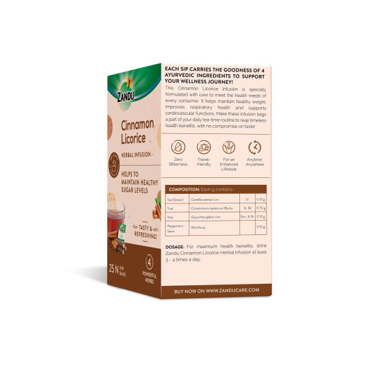 Zandu Cinnamon Licorice Herbal Infusion - Supports Healthy Sugar Levels & Heart Health