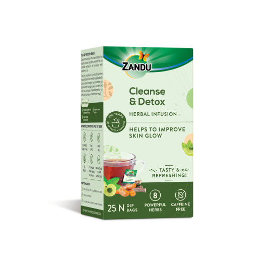 Zandu Cleanse & Detox Herbal Infusion: Use This Tea Bag To Give Your Body The Gift Of Good Health |Helps Improve Skin Glow & Detoxifies The Body (25 Tea Bags), Green Tea, 90 Gram