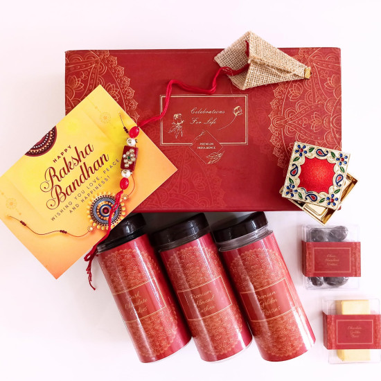 NutriSnacksBox Rakhi Gift Hamper for Brother - Premium Dark Chocolate & Dry Fruits