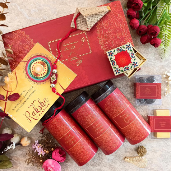 NutriSnacksBox Rakhi Gift Hamper for Brother - Premium Dark Chocolate & Dry Fruits