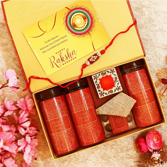 NutriSnacksBox Rakhi Gift Hamper for Brother - Premium Dark Chocolate & Dry Fruits