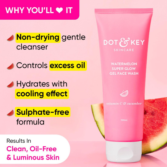 DOT & KEY Watermelon Super Glow Gel Face Wash - Oil-Free & Glowing Skin DOT & KEY Watermelon Super Glow Gel Face Wash - Oil-Free & Glowing Skin