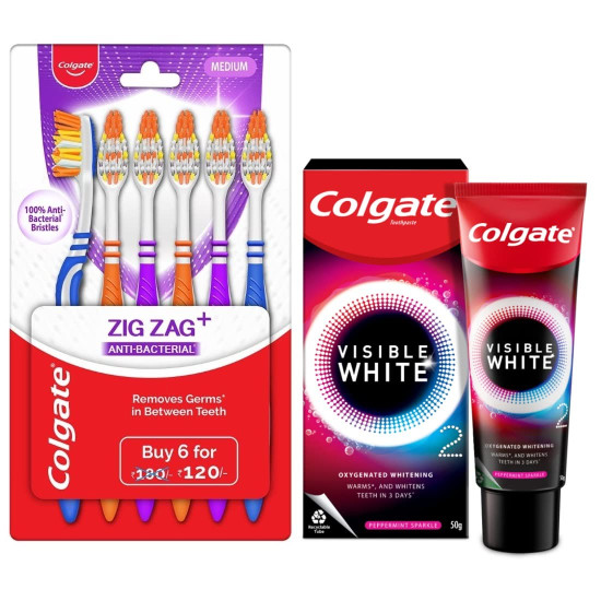Colgate Visible White O2 Toothpaste & ZigZag Toothbrush - Revolutionary Whitening & Deep Cleansing