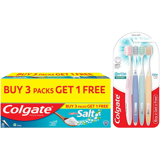Colgate Active Salt Toothpaste & Gentle Enamel Toothbrush - Daily Germ Protection