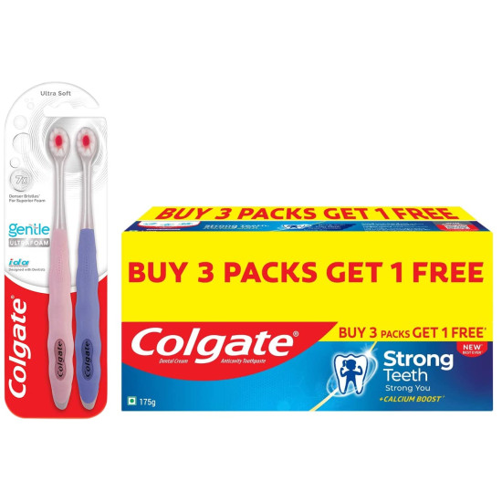 Colgate Gentle UltraFoam Toothbrush & Strong Teeth Toothpaste - Superior Clean & Cavity Protection