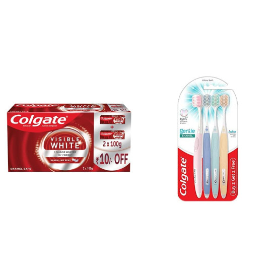 Colgate Visible White Teeth Whitening Toothpaste & Gentle Enamel Toothbrush - Soft Bristles for Enamel Care Colgate Visible White Teeth Whitening Toothpaste & Gentle Enamel Toothbrush - Soft Bristles for Enamel Care