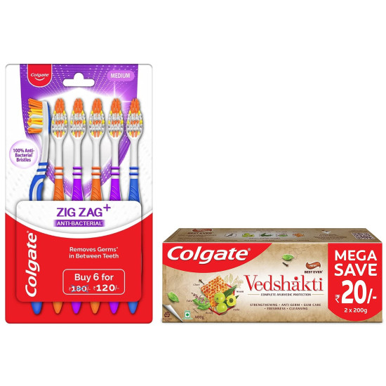 Colgate Swarna Vedshakti Toothpaste & ZigZag Toothbrush - Ayurvedic Cavity Protection