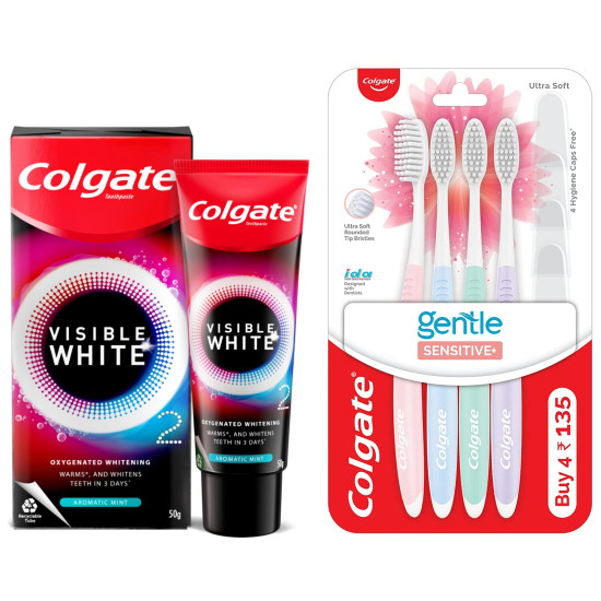Colgate Visible White O2 Teeth Whitening Toothpaste & Soft Bristles Toothbrush - Active Oxygen Technology