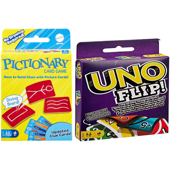 Mattel Pictionary & Uno Flip Card Games - Ultimate Family Fun