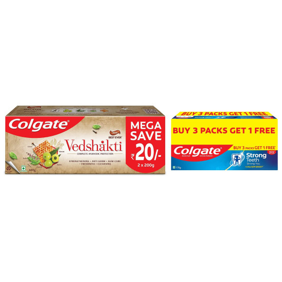 Colgate Swarna Vedshakti & Strong Teeth Toothpaste Saver Pack - Ayurvedic & Calcium Boost