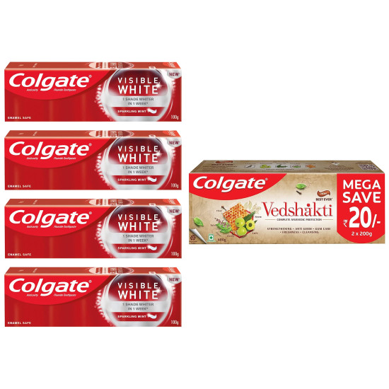 Colgate Visible White & Swarna Vedshakti Toothpaste - Dual Pack for Whitening & Ayurvedic Care