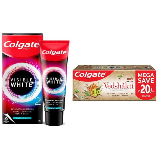 Colgate Visible White O2 & Vedshakti Mouth Protect Spray - Advanced Oral Care