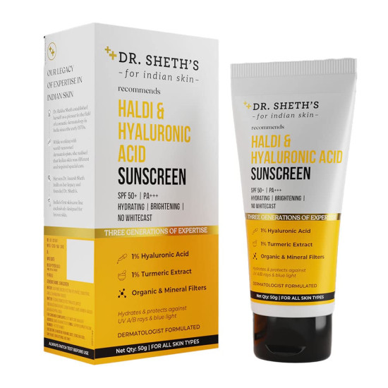 Dr. Sheth's Haldi & Hyaluronic Acid Sunscreen - Hydrating & Brightening SPF 50+