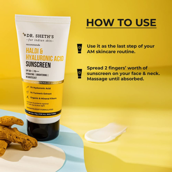 Dr. Sheth's Haldi & Hyaluronic Acid Sunscreen - Hydrating & Brightening SPF 50+