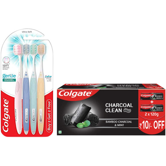 Colgate Gentle Enamel Ultra Soft Bristles Toothbrush & Charcoal Clean Toothpaste - Superior Oral Care