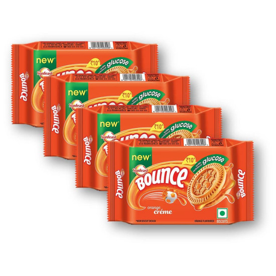 Sunfeast Bounce Orange Cream 58g (Pack of 4) - Deliciously Fun Biscuits