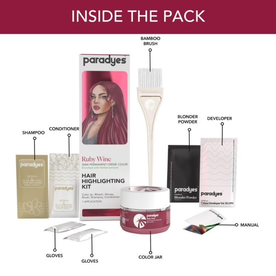 Paradyes Ruby Wine Semi-permanent Hair Color Kit - Ammonia Free & Herbal Paradyes Ruby Wine Semi-permanent Hair Color Kit - Ammonia Free & Herbal