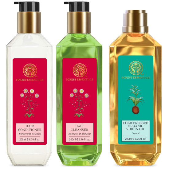 Forest Essentials Hair Conditioner, Oil & Cleanser Set - Intense Repair & Nourishment