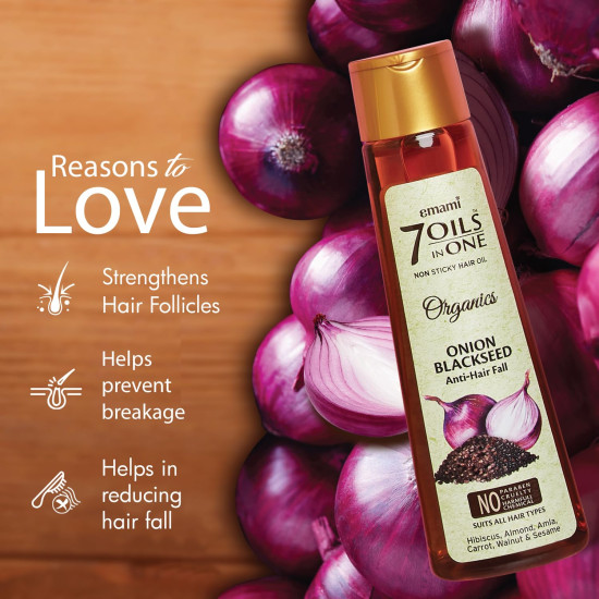 Emami 7 Oils In One Organics Onion Blackseed Hair Oil - Anti-Hair Fall & Ultra-Light