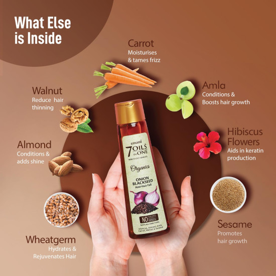 Emami 7 Oils In One Organics Onion Blackseed Hair Oil - Anti-Hair Fall & Ultra-Light