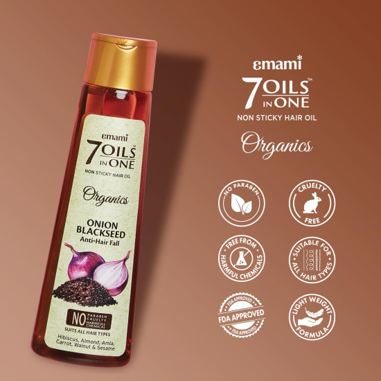 Emami 7 Oils In One Organics Onion Blackseed Hair Oil - Anti-Hair Fall & Ultra-Light