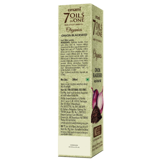 Emami 7 Oils In One Organics Onion Blackseed Hair Oil - Anti-Hair Fall & Ultra-Light