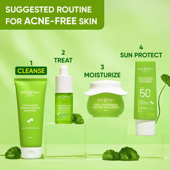Dot & Key CICA Face Wash - 2% Salicylic Acid & Green Tea for Acne Prone Skin
