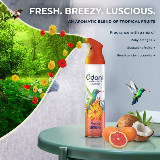 Odonil Destinations Room Air Freshener Spray 240ml - Tropical Sunrise | Long Lasting Fragrance
