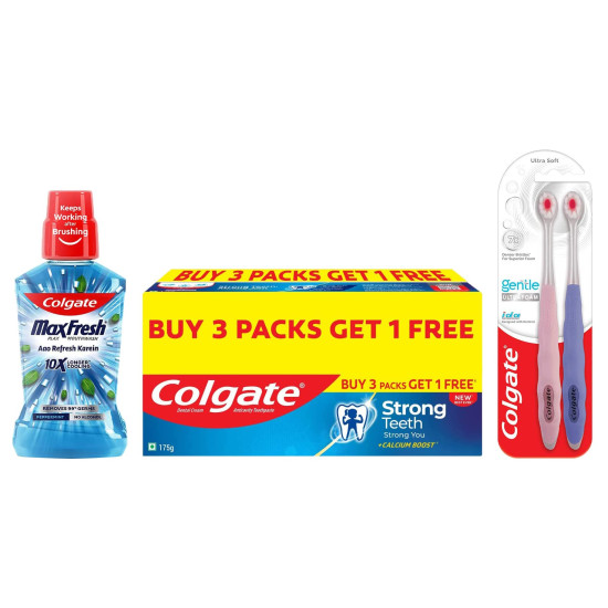 Colgate Oral Care Set - Plax Mouthwash, UltraFoam Toothbrush & Strong Teeth Toothpaste