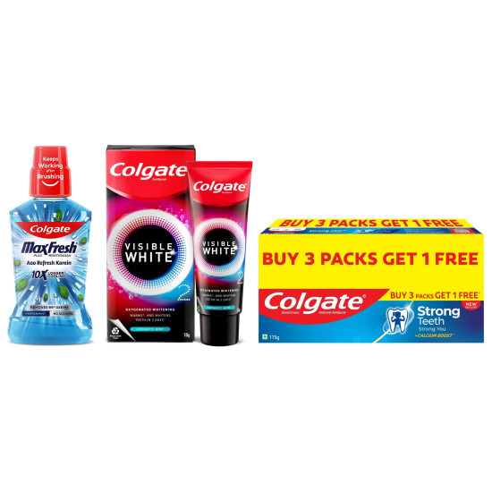 Colgate Plax Pepper Mint Mouthwash & Teeth Whitening Toothpaste - Alcohol-Free & Active Oxygen Technology