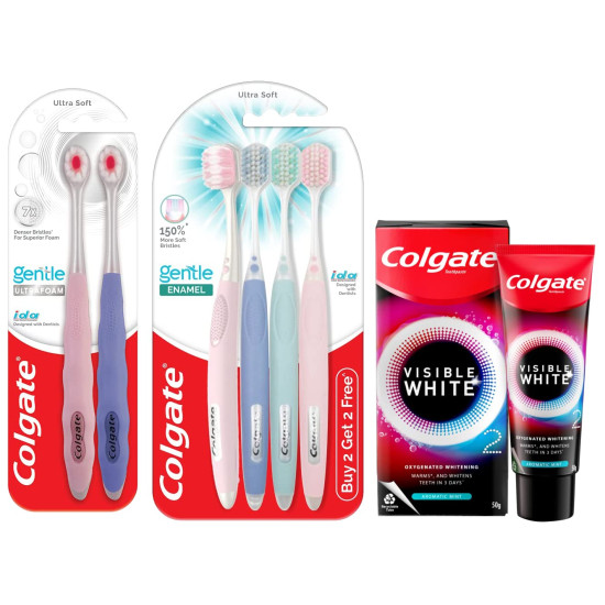 Colgate Visible White O2 & Gentle Enamel Toothbrush - Revolutionary Whitening & Soft Care