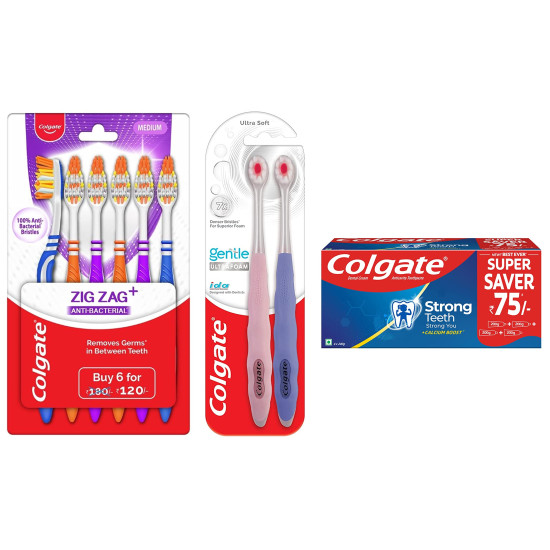 Colgate Strong Teeth Cavity Protection Toothpaste & Gentle UltraFoam Toothbrush Combo - Superior Oral Care