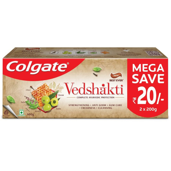 Colgate Strong Teeth & Ayurvedic Toothpaste with ZigZag Toothbrush - Ultimate Cavity Protection