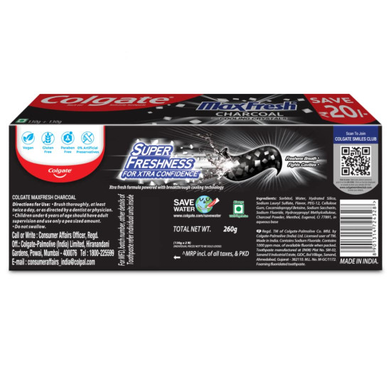 Colgate MaxFresh Toothpaste - Black Gel with Charcoal for Super Fresh Breath