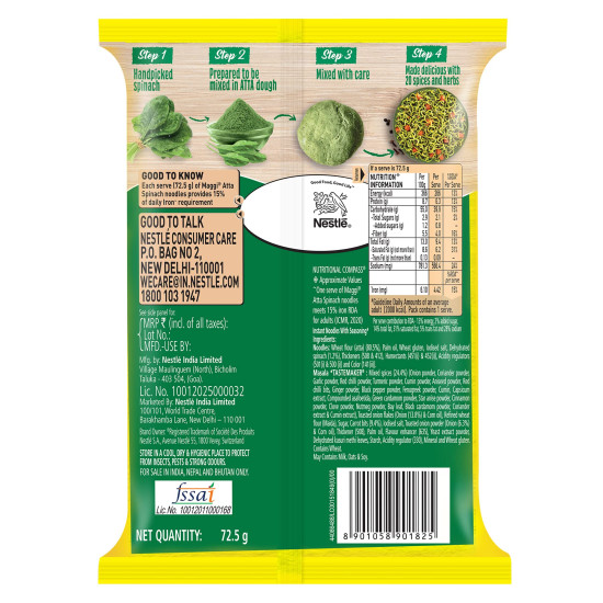 MAGGI Nutri-Licious Masala Veg Atta Noodles - Spinach Infused Delight