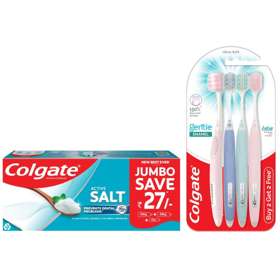 Colgate Active Salt Toothpaste & Gentle Enamel Toothbrush - Germ Fighting & Enamel Care