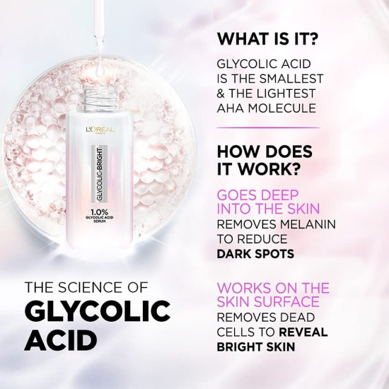 L'Oreal Paris Glycolic Bright Skin Brightening Serum & Day Cream - 1% Glycolic Acid for Dark Spots