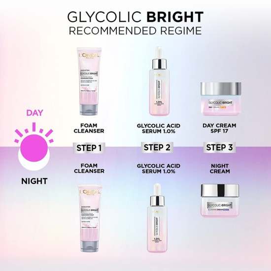 L'Oreal Paris Glycolic Bright Skin Brightening Serum & Day Cream - 1% Glycolic Acid for Dark Spots
