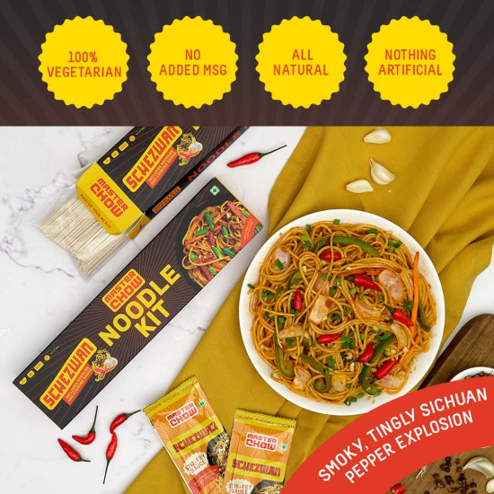 MasterChow Schezwan Noodle Kit - All-in-One Meal Kit with Chilli Garlic Stir Fry Sauce